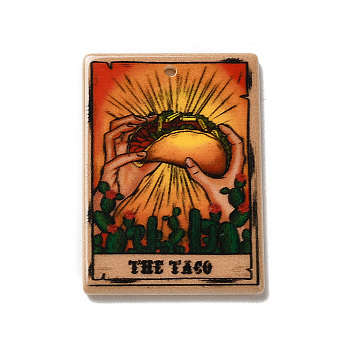 Printed Acrylic Pendants, Rectangle with Tarot Card Theme Pattern Charm, The Taco, Sandy Brown, 37.5x26.5x2mm, Hole: 1.7mm