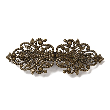 Brass Filigree Hair Barrette, Hollow out, with Iron Findings, Flower, Antique Bronze, 94x34mm