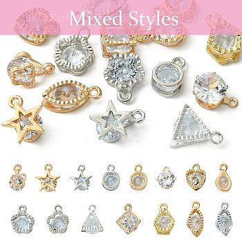 15pcs 15 Styles Alloy Charms, with Cubic Zirconia, Mixed Color, 10~15x7~10x5~6mm, Hole: 1~2mm, 1pc/style