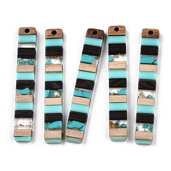 Translucent Resin & Walnut Wood Big Pendants, with Gold Foil, Rectangle Charm, Turquoise, 51.5x7.5x3mm, Hole: 1.8mm
