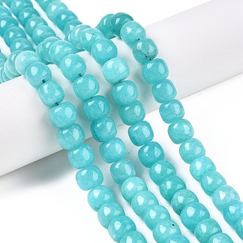 Dyed Natural White Jade Beads Strands, Barrel Beads, Dark Turquoise, 10x8.5~9mm, Hole: 1mm, about 43~45pcs/strand, 14.76~15.6''(37.5~39cm)