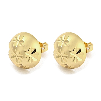 Brass Ear Studs, Flat Round, Real 18K Gold Plated, 12mm