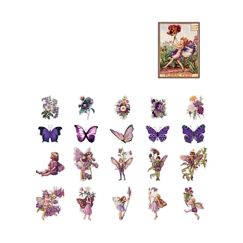 40Pcs 20 Styles Waterproof Flower Fairy PET Stickers, Self-adhesion, for DIY Scrapbooking, Dark Violet, 60x60mm, 2pcs/style