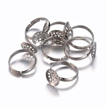 Brass Sieve Ring Bases, Lead Free, Cadmium Free and Nickel Free, Adjustable, Platinum Color, Size: Ring: 17mm inner diameter, Tray: 12mm in diameter