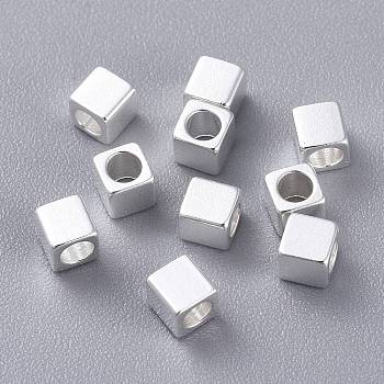 201 Stainless Steel Beads, Square, Silver, 3x3x3mm, Hole: 2mm