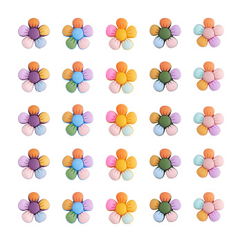 Biyun 60Pcs 5 Colors Resin Cabochons, DIY Accessories, Colorful Flower, Mixed Color, 21x7mm, 12pcs/color