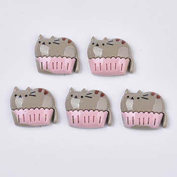 Resin Kitten Cabochons, Cartoon Cat Shape, Gray, 17x20x5.5mm