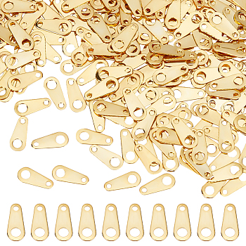 300Pcs Brass Chain Tabs, Chain Extender Connectors, Teardrop, Real 18K Gold Plated, 8x35x0.3mm, Hole: 0.9mm and 1.8mm