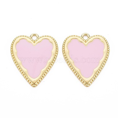 Light Gold Pearl Pink Heart Alloy+Enamel Pendants