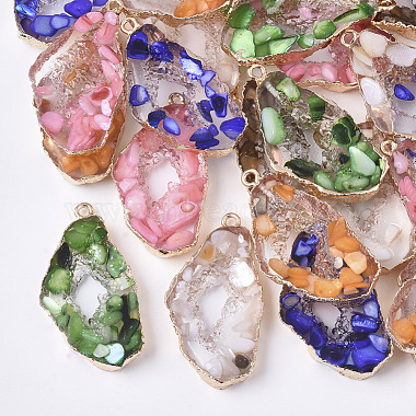 Light Gold Mixed Color Nuggets Iron+Resin Pendants