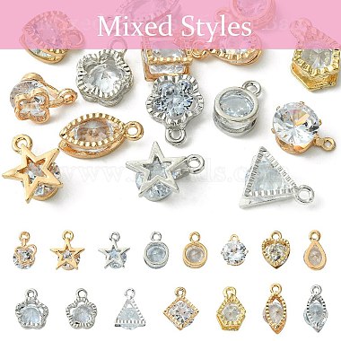 Mixed Color Clear Mixed Shapes Alloy+Cubic Zirconia Charms