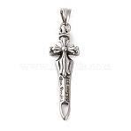 316 Surgical Stainless Steel Big Pendants, Sword Charm, Antique Silver, 56x17x6.5mm, Hole: 8x4.5mm(STAS-Z073-16AS)