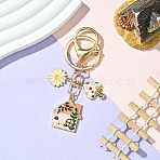 Alloy Enamel Keychain, with Alloy Findings, Pink, 8.8cm(KEYC-YW00062-02)
