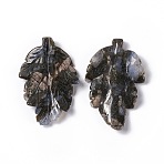 Natural Glaucophane Pendants, Leaf Charms, 41.5x25~26x5mm, Hole: 0.8mm(G-I336-01-11)