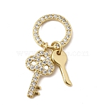 Brass Micro Pave Clear Cubic Zirconia Pendants, Long-Lasting Plated, Rack Plating, Lead Free & Cadmium Free, Key Charms, Real 18K Gold Plated, 32.5mm, Hole: 10mm(KK-H267-092G)