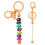 Baking Paint Alloy and Brass Bar Beadable Keychain for Jewelry Making DIY Crafts, with Lobster Clasps, Dark Orange, 15.8x2.4cm(DIY-YW0007-58D)
