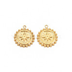 Ion Plating(IP) 304 Stainless Steel Pendants, Flat Round with Star, Real 14K Gold Plated, 18x15x2mm, Hole: 1.5mm(STAS-N097-180LG)