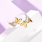 304 Stainless Steel Open Cuff Rings for Women, Golden & Stainless Steel, Butterfly, US Size 9 3/4(19.5mm)(RJEW-K321-03A)