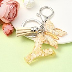 Resin & Acrylic Keychain, with Faux Suede Tassel Pendant & Alloy Findings, Letter Y, 9.5cm(KEYC-YW00121-25)