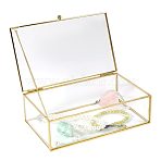 Transparent Glass Jewelry Organizer Display Cases with Metal Frame, Golden, Rectangle, Clear, 20.2x13x6.1cm(AJEW-WH0410-465A-1)