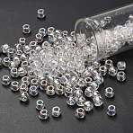 TOHO 3/0 Round Beads, Japanese Seed Beads, (161) Transparent AB Crystal, 5.5mm, Hole: 1.9mm, about 300pcs/50g(SEED-XTR03-0161)