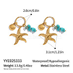 Marine Theme 304 Stainless Steel Hoop Earrings, Real 18K Gold Plated, with Gemstone, Starfish, 31x20mm(HC9202-3)
