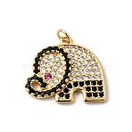 Brass Micro Pave Cubic Zirconia Pendants, Elephant Charms, Long-Lasting Plated, Rack Plating, Lead Free & Cadmium Free, Real 18K Gold Plated, 19.5x22x3mm, Jump Ring: 4.5x0.7mm, Inner Diameter: 3.1mm(KK-K419-02G)