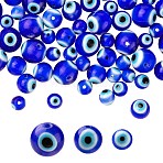 3 Strands 3 Style Handmade Evil Eye Lampwork Round Bead Strands, Medium Blue, 6~10mm, Hole: 1mm, about 39~64pcs/strand, 14.17~14.96 inch(36~38cm), 1 strand/style(LAMP-LS0001-12B)