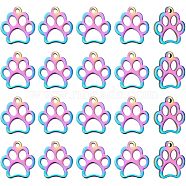 201 Stainless Steel Pet Charms, Dog Paw Prints, Rainbow Color, 13x12x1mm, Hole: 1.5mm, 20pcs/box(STAS-UN0003-07)