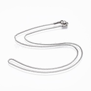 304 Stainless Steel Box Chain Necklaces, with 304 Stainless Steel Clasps, Stainless Steel Color, 17.7 inch(45cm), 1.2mm(NJEW-F248-05A-P)