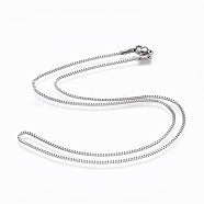 Non-Tarnish 304 Stainless Steel Box Chain Necklaces, with 304 Stainless Steel Clasps, Stainless Steel Color, 17.7 inch(45cm), 1.2mm(NJEW-F248-05A-P)