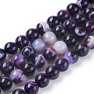 Natural Striped Agate/Banded Agate Beads Strands, Dyed & Heated, Round, Indigo, 10mm, Hole: 1.2mm, about 37pcs/strand, 14.65 inch(37.2cm)(G-G582-10mm-52)