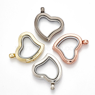 Alloy Magnetic Locket Pendants, with Glass, Heart, Mixed Color, 33x29x6.5mm, Hole: 3mm, Inner Measure: 16x20mm(PALLOY-T052-13)
