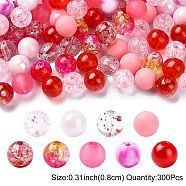 300Pcs 10 Styles Mixed Styles Acrylic Beads, Round, Red, 8x7~7.5mm, Hole: 1.8~2mm, 30pcs/style(MACR-YW0002-99C)