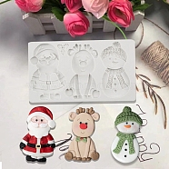DIY Christmas Snowman & Santa Claus & Deer Fondant Food Grade Silicone Molds, for Chocolate Candy UV Resin Craft Making, White, 116x203x14mm(X-XMAS-PW0001-024)