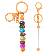Baking Painted Alloy and Brass Bar Beadable Keychain for Jewelry Making DIY Crafts, with Lobster Clasps, Dark Orange, 15.8x2.4cm(DIY-YW0007-58D)