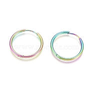 Ion Plating(IP) 304 Stainless Steel Huggie Hoop Earrings, Hypoallergenic Earrings, with 316 Surgical Stainless Steel Pin, Rainbow Color, 12 Gauge, 25x2mm, Pin: 1mm, Inner Diameter: 20mm(EJEW-F111A-25mm-Y)