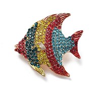 Marine Organism Alloy Rhinestone Brooches, Fish, 42x44mm(JEWB-Z034-03G-01)