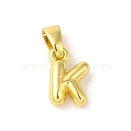 Rack Plating Brass Charms, Real 18K Gold Plated, Long-Lasting Plated, Cadmium Free & Lead Free, Letter K, 9.5x6x2.5mm, Hole: 5x2.5mm(KK-C053-04G-K)