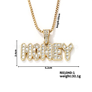 Hip-hop Alloy Rhinestones Word Honey Pendant Necklace, Crystal, 23.62 inch(60cm)(KF1466)