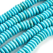 Natural Howlite Heishi Beads Strands, Dyed & Heated, Flat Round/Disc, Turquoise, 10x3mm, Hole: 1mm, about 82pcs/strand, 15.75 inch(X-TURQ-G102-03A)