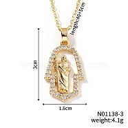 Shiny Brass Micro Pave Clear Cubic Zirconia Hollow Hamsa Hand Vintage Statue Pendant Necklaces, Elegant Jewelry, Golden, 15.75 inch(40cm)(DN8896-3)