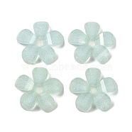 Translucent Epoxy Resin Glitter Powder Decoden Cabochons, Flower, Aqua, 20x20x4mm(CRES-S367-15B)