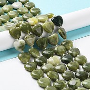Natural Xinyi Jade/Chinese Southern Jade Beads Strands, with Seed Beads, Heart, 14~15x15x6~6.5mm, Hole: 1.4mm, about 23~24pcs/strand, 14.57''(37cm)(G-E614-A20-01)