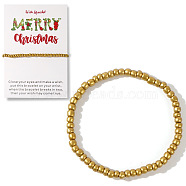 Christmas Theme Glass Seed Beads Stretch Bracelets, with Christmas Card Paper Decoration Gift, Gold, 6-1/2~6-3/4 inch(16.5~17cm)(QO0041-5)