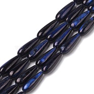 Natural Freshwater Shell Beads Strands, Dyed, Teardrop, Midnight Blue, 15.5x5mm, Hole: 0.4mm, about 25pcs/strand, 15.08''(38.3cm)(SHEL-A004-03E)
