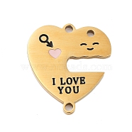 Valentine's Day 304 Stainless Steel Black Enamel I Love You Connector Charms, Love Heart Links, Golden, 21.5x19x1mm, Hole: 1.6mm(STAS-Z078-17G)