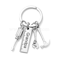 Father's Day Theme 201 Stainless Steel Keychain, Hammer & Wrench & Screwdriver & Ruler with Word Grangpa, Stainless Steel Color, 5.7cm(KEYC-A010-02)