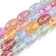 Transparent Crackle Glass Beads Strands, Dyed & Heated, Oval, Colorful, 13x8mm, Hole: 1.2mm, about 30pcs/strand, 15.75''(40cm)(GLAA-S192-B-010J)