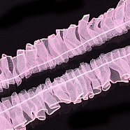Organza Ribbon, Pleated/Double Ruffle Ribbon, Pink, 23~28mm, 50m/bundle(ORIB-S047-01B)